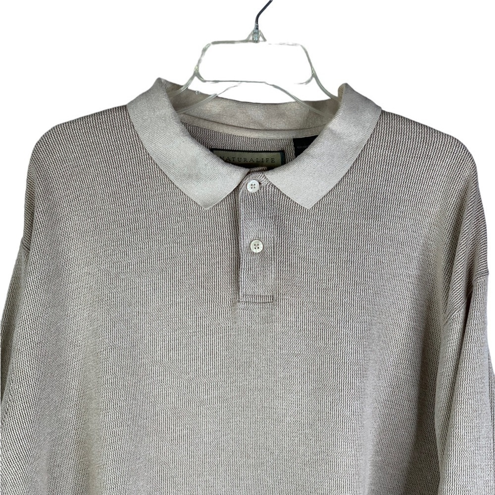 Naturalife Oatmeal Colored Long Sleeve Polo With Collar 2 Button Front Sz. XXL